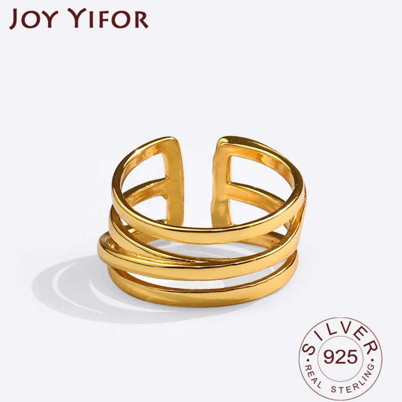 

100% 925 Sterling Silver Ring For Women Chain Interware Gold Color INS Minimalist Irregular Fine Jewelry Bijoux Birthday Gift