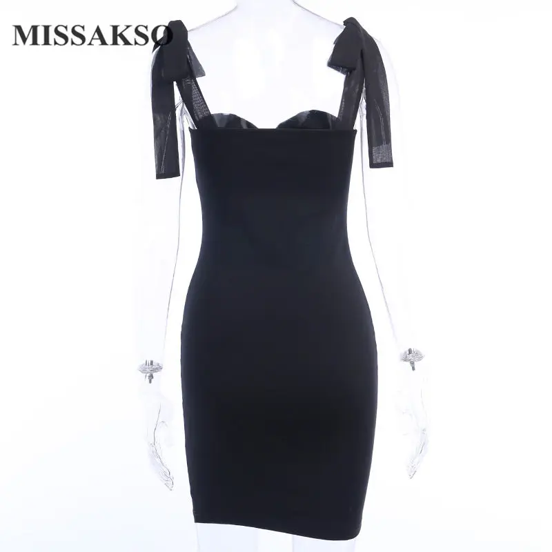 

Missakso Women Spaghetti Strap Dress Backless Lace Up Club Cotton Sheath Black White Party Bodycon Sexy Summer Mini Dress Ruched