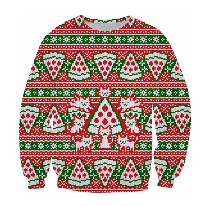 Пуловер мужской с круглым вырезом свитшот 3D принтом кошек и пиццы Повседневная