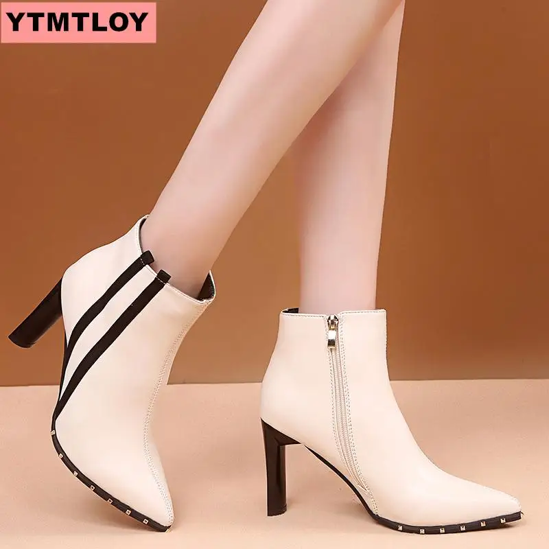 Женские ботинки Ботильоны Короткие из флиса с острым носком на каблуке шпильке