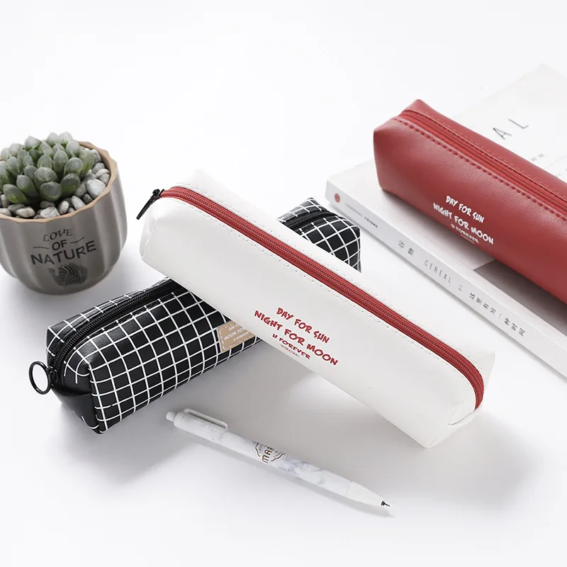 

Cute Student High Capacity Pencil Case Kawaii Geometric Pencil Bags PU Octagonal Pen Bags School Supplies Korean Stationery Gift