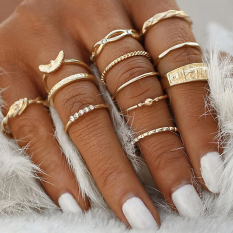 

8pcs/sets Bohemian Fashion Geometric Opening Twist Rings Sets Women Hollow Out Rings Jewelry Party Wedding Accessories