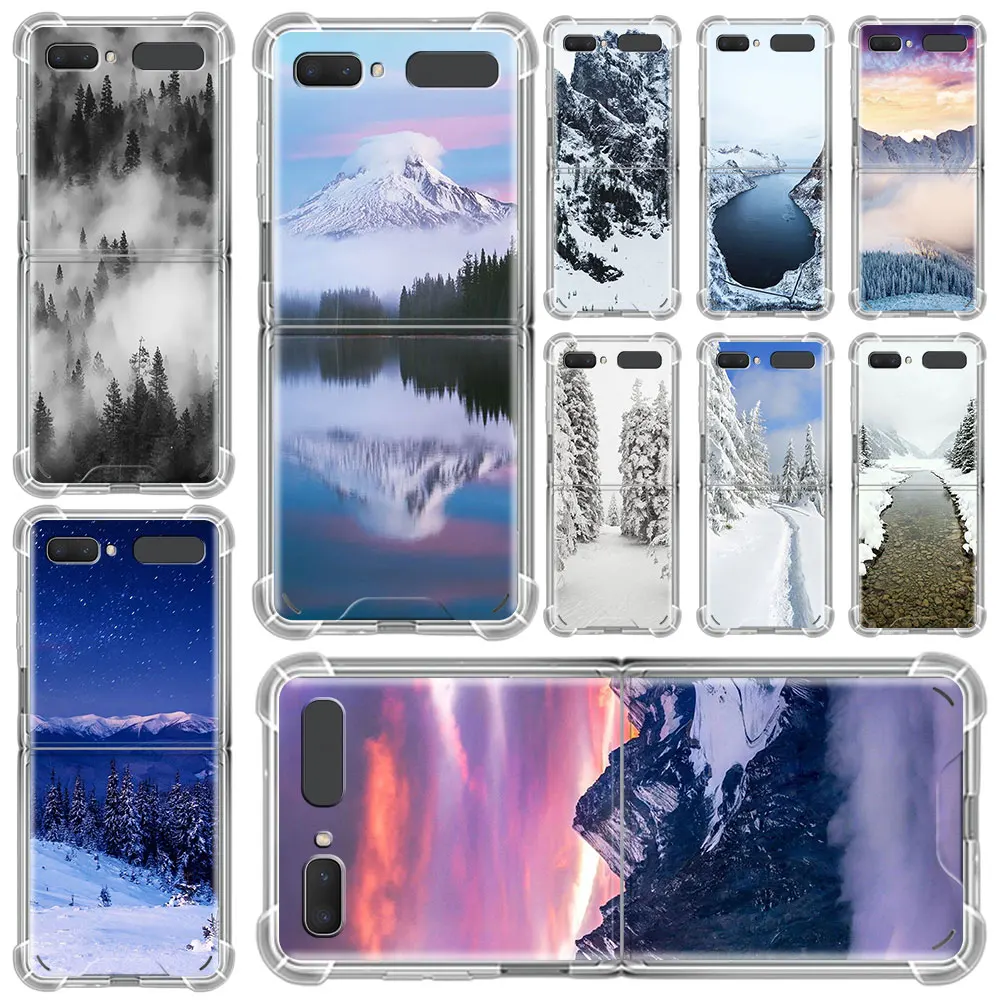 

Snow Mountain Scenery Forest Capa For Samsung Galaxy Z Flip 3 5G Case Airbag Clear TPU Cover Transparent Cell Phone Luxury Funda