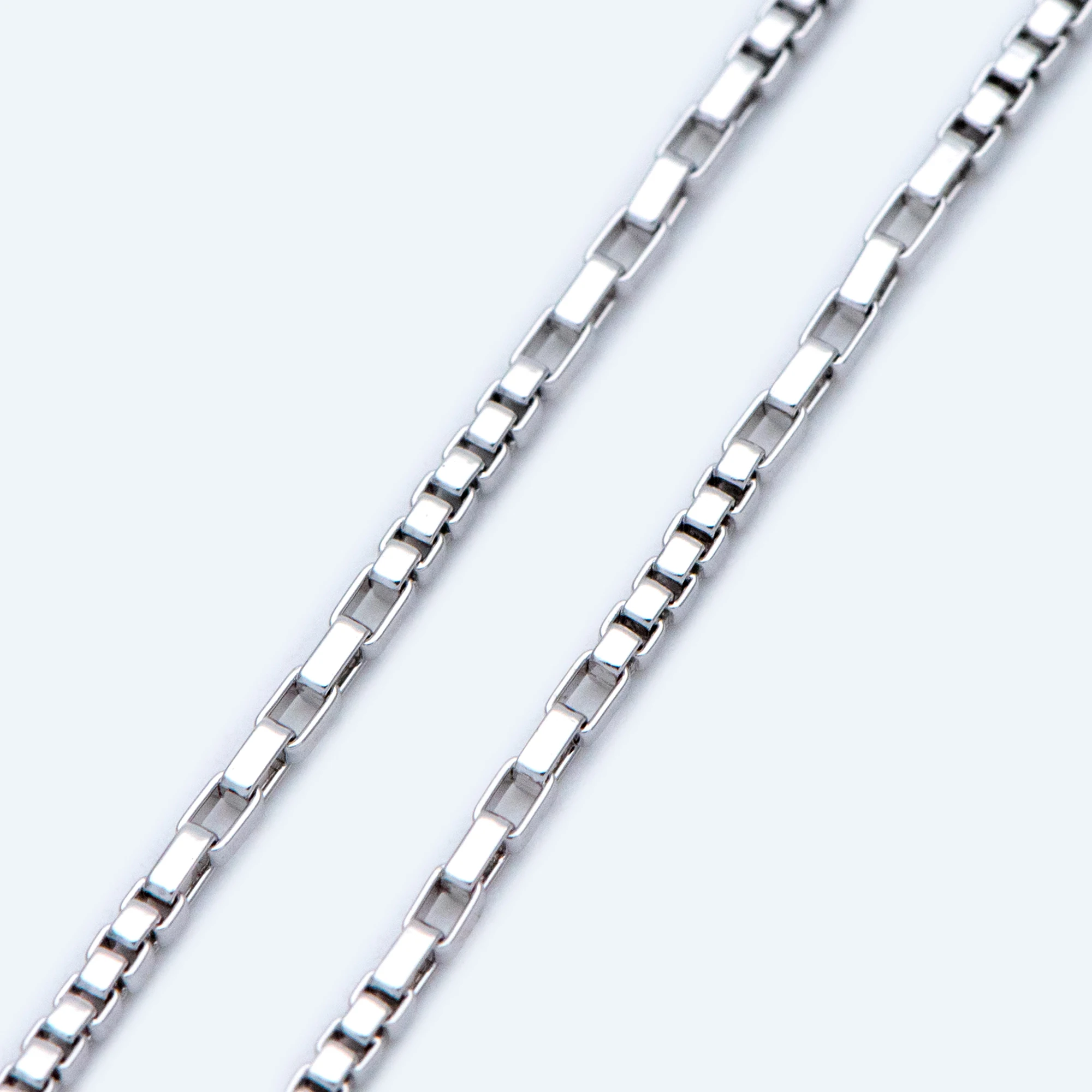 

White Gold Box Chains 1.3mm, Silver tone Box Chain, Rhodium plated Brass, DIY Necklace Chain Wholesale (#LK-227-2)/ 1 Meter