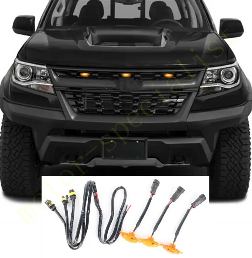 

LED Car Front Grille LED Amber Light Raptor Style Light Kit Decor W/ Wire Speed 3Pcs For Chevrolet Colorado 2017-2020