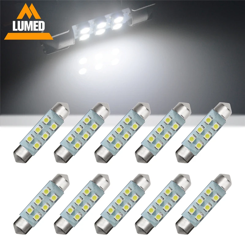 10x Автомобильный светодиодный фестон C5W 6 LED 2835 1210 SMD салона Купол лампы для чтения