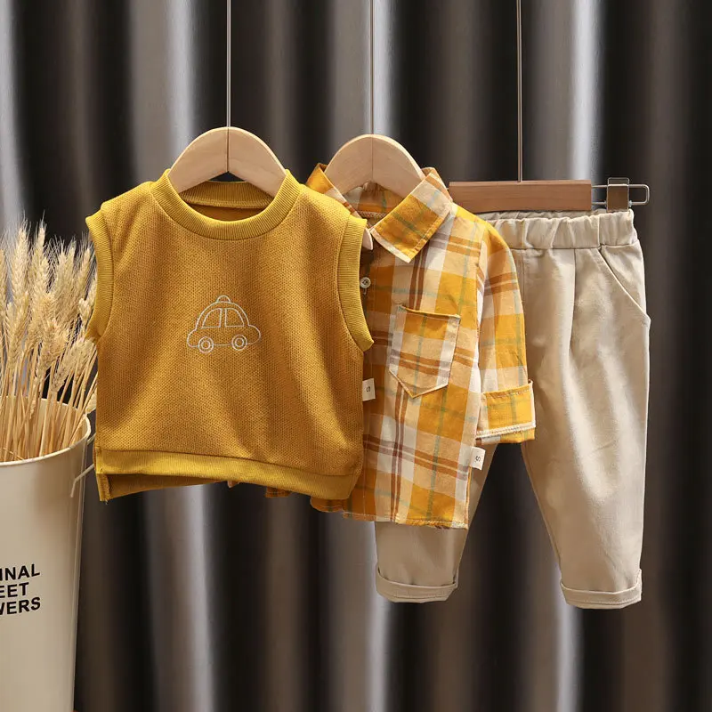 

Весенне-осенний шерстяной жилет, рубашка, брюки, комплект одежды для малышей, для мальчиков, модная детская одежда