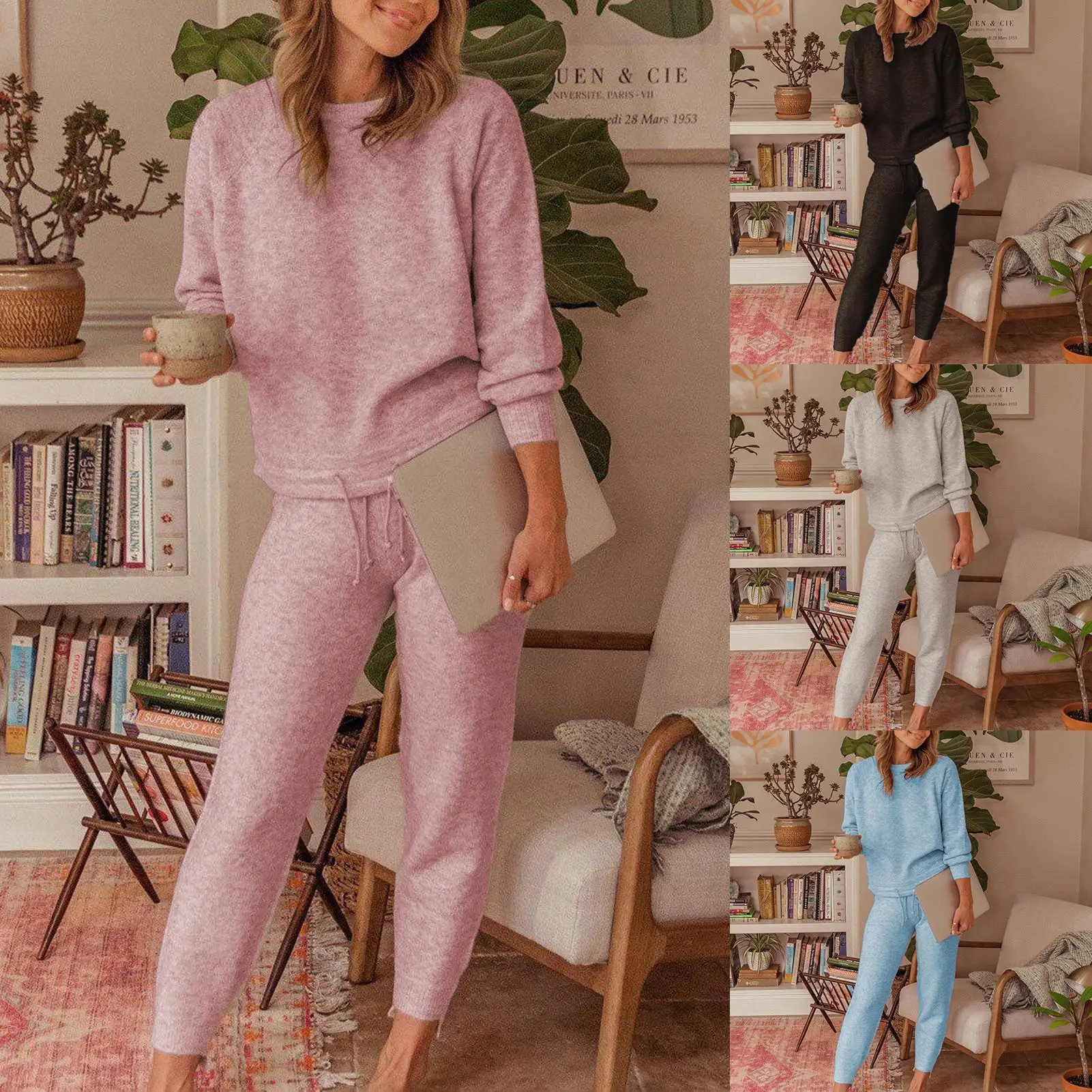 

Женская Осенняя блузка с длинным рукавом, свитшот, штаны на шнуровке, спортивный костюм, наряд