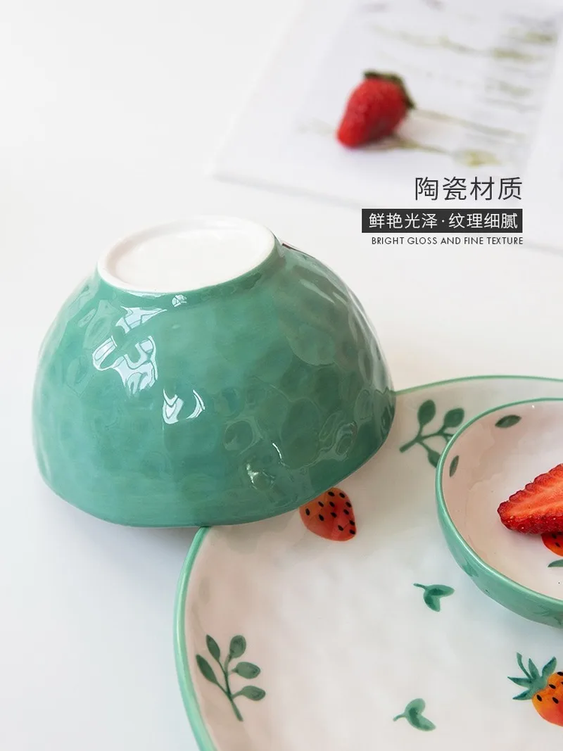 Nordic ceramic cute strawberry tableware kitchen rice fruit dessert bowl noodles soup home dish plate tray ZM803 | Дом и сад