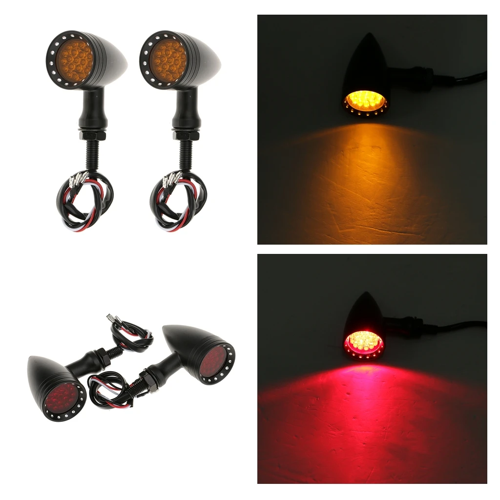 

4pcs Black Case Motorcycle Turn Signal Indicator Amber Red Blinker Lights