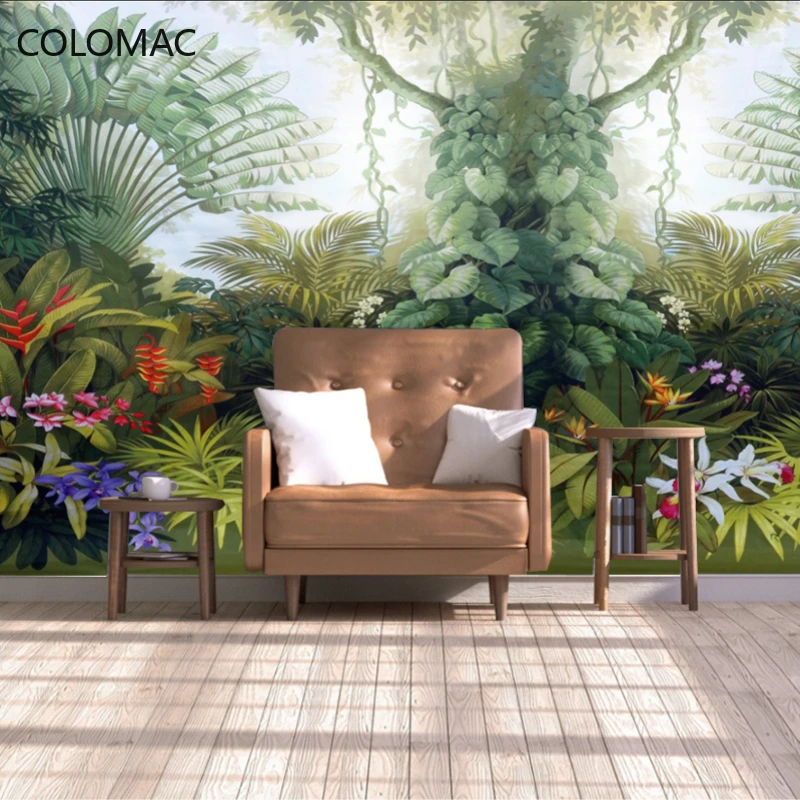 

Colomac Custom Tropical Rainforest Plant Background Wallpaper Living Room Southeast Asian Style Seamless Mural Dropshipping