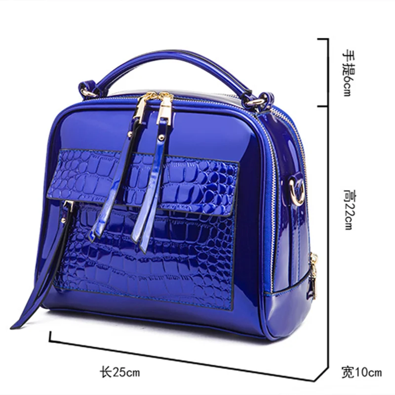 

2020 Women New Fashion PU Crocodile Skin Pattern Top Handle Shining Lacquer Bag Shoulder Bag CrossbodyOffice Daily