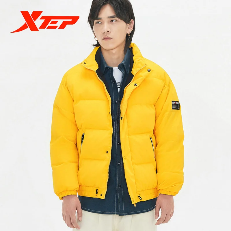 Xtep Men's Fashion Down Jacket Winter New Stand Collar Solid Color Warm Overcoat Male Casual Thick Parkas Coats 881429199222 | Спорт и