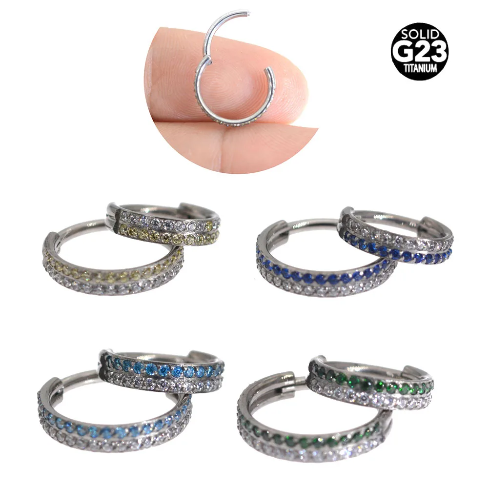 

G23 Titanium Nose Rings Mix CZ 8-10mm 16G CZ Hinged Segment Clicker Ear Cartilage Tragus Daith Earrings Helix Piercing Jewelry