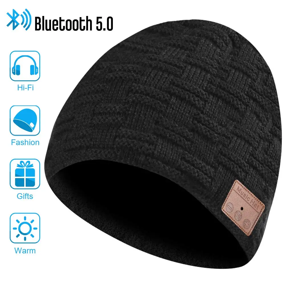 Eastpin Bluetooth Beanie, Bluetooth 5,0 HD стерео Beanie наушники, зимняя шапка, Bluetooth шляпа для бега, электронные подарки - Цвет: Черный
