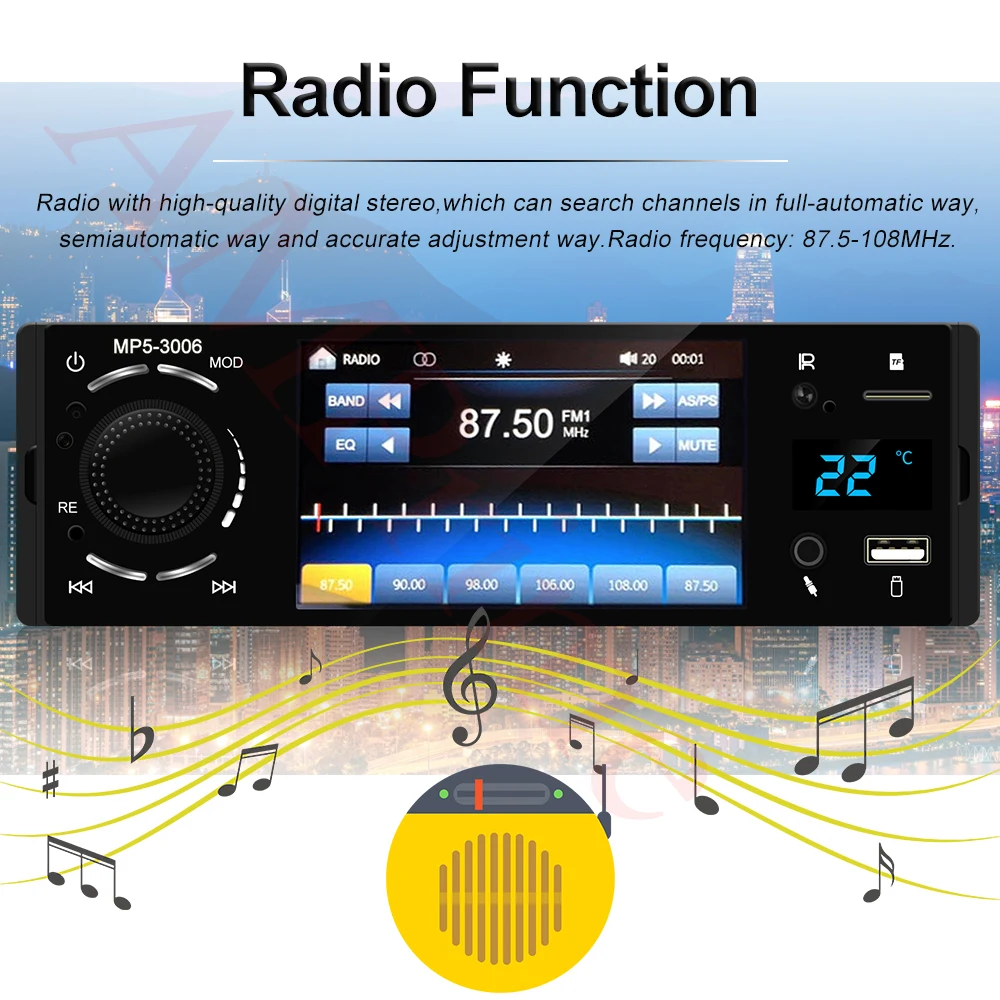 Авторадио AMPrime 1 din 4 &quotTouch Acreen Авто Аудио Зеркало Ссылка стерео Bluetooth Камера