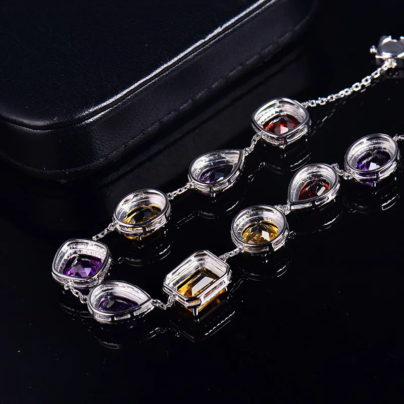 LOVERJEWELRY, Женский винтажный браслет, Одноцветный, 14К, белое золото, натуральный бриллиант, аметист, перидот, гранат, браслет для девушек, юбилей