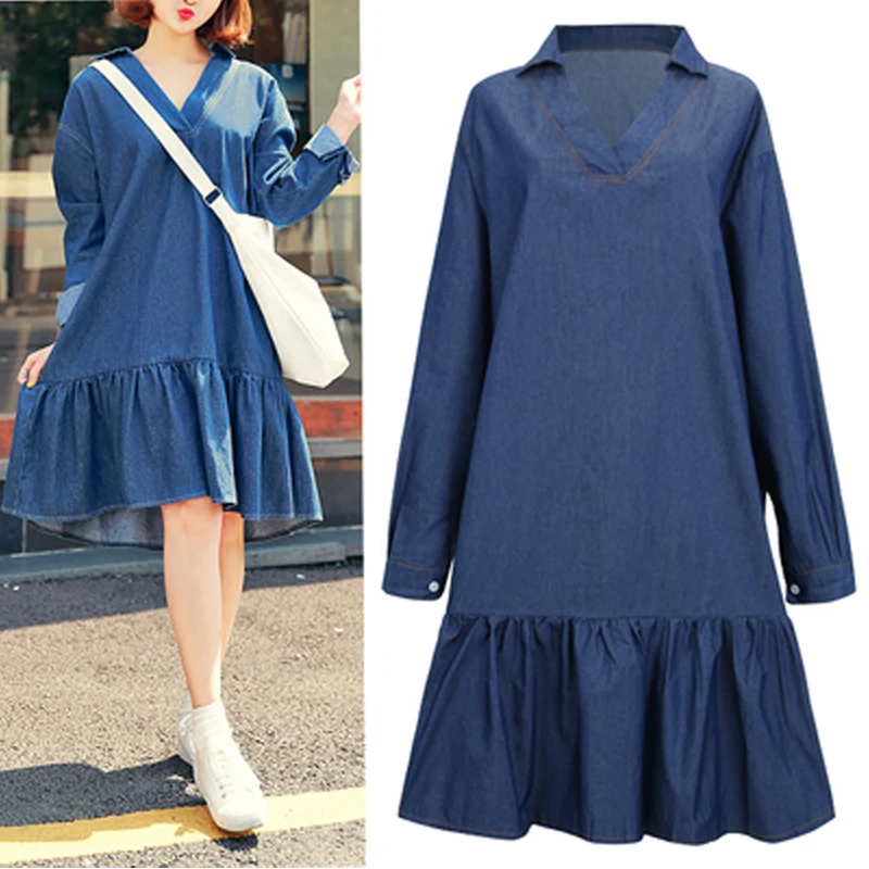 Женское джинсовое платье в европейском стиле свободное Брендовое большого