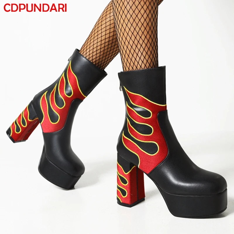 

2022 Black Super High Heels Platform Ankle Boots For Women Autumn Winter Mixed Colors Goth Punk Boots Ladies Party Shoes