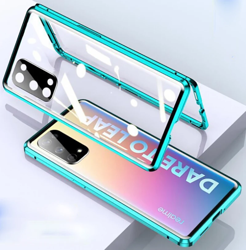 double sided glass magnetic case for realme x7 pro 5g alumium metal 360 degree full case protect the lens free global shipping