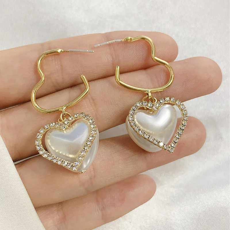 Корейские элегантные жемчужные висячие серьги в форме сердца модные ювелирные