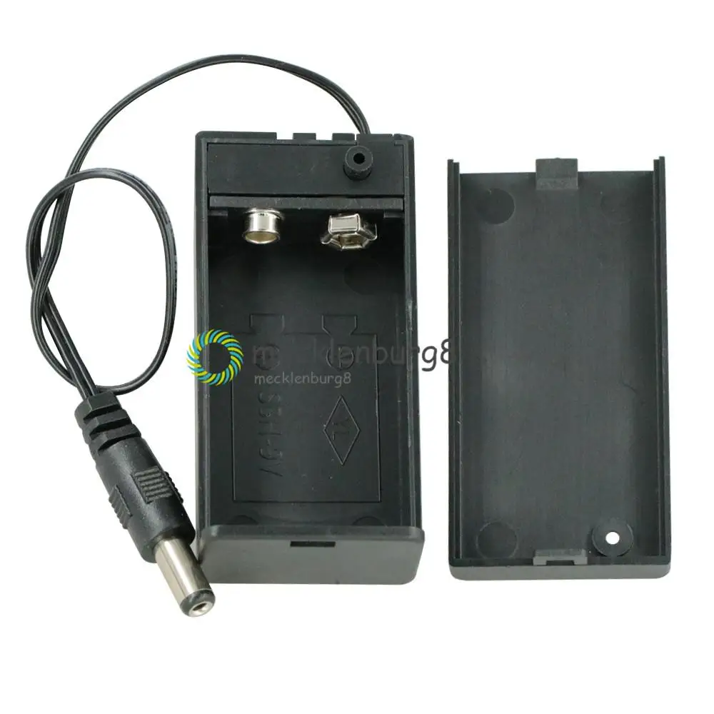 

New Arrival 9V PP3 Battery Holder Box Case with Wire Lead ON/OFF Switch Portable Battey Pack Cover + DC 2.1mm Plug