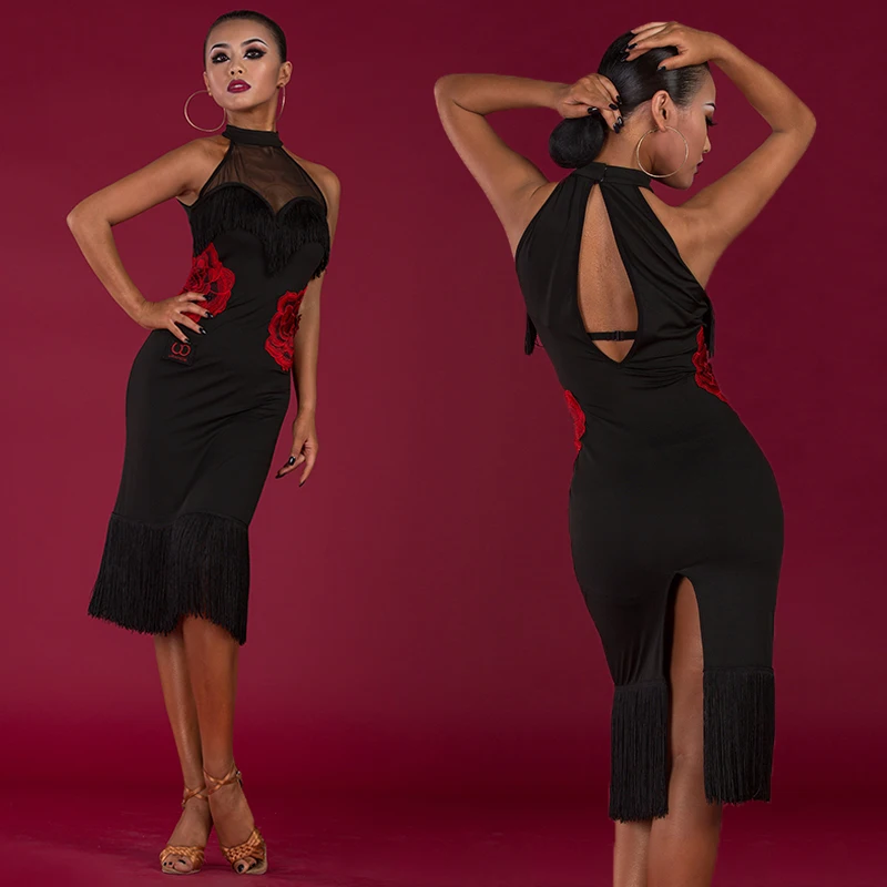 Платье для латиноамериканских танцев женская одежда Zumba платье с длинным рукавом