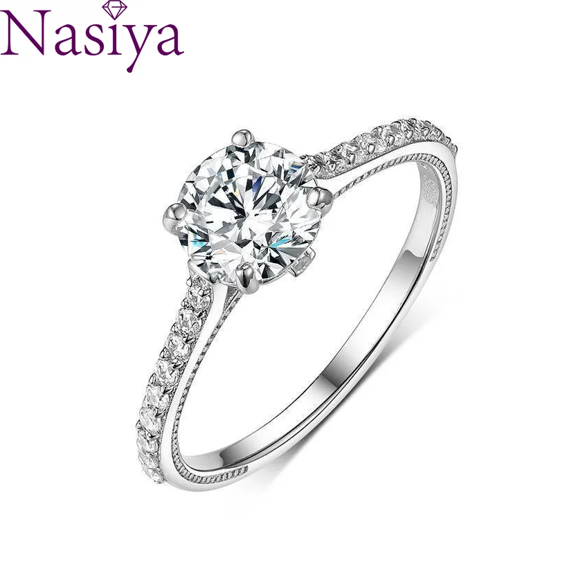 

S925 Sterling Silver Ring White Gold Round Moissanite Engagement Ring for Women Romantic Wedding Rings for Couples Jewelry Gifts