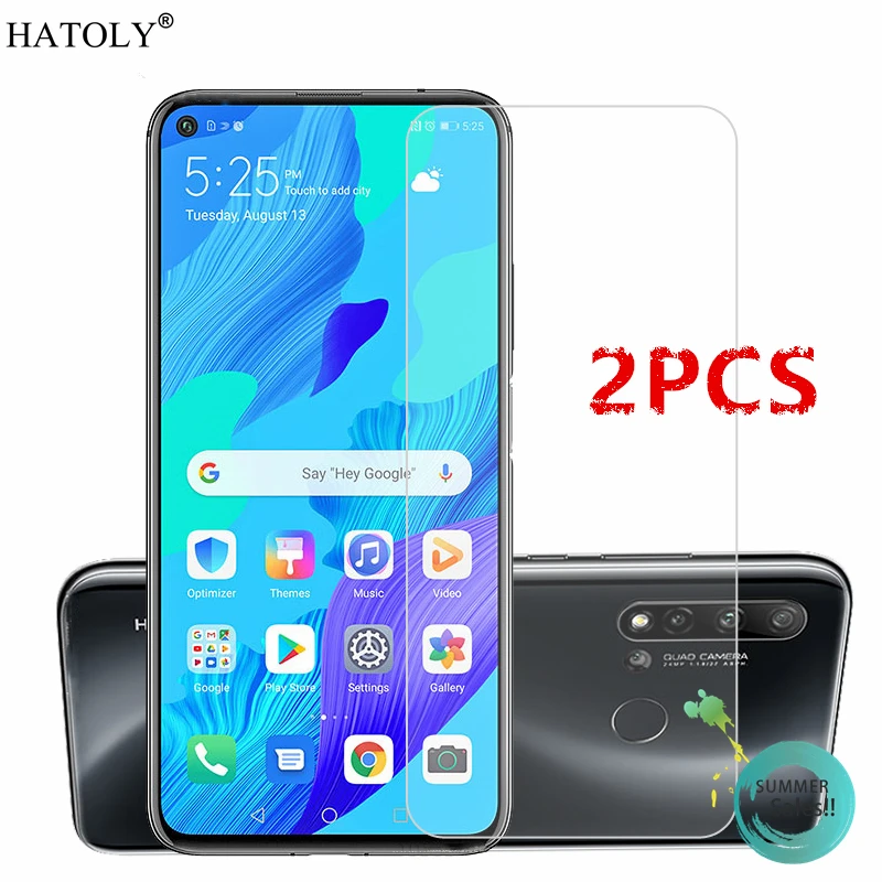 Pel&iacute;cula de vidrio templado para Huawei Nova 5T, Protector de pantalla de tel&eacute;fono duro con pegamento completo HD, 2 uds.-0