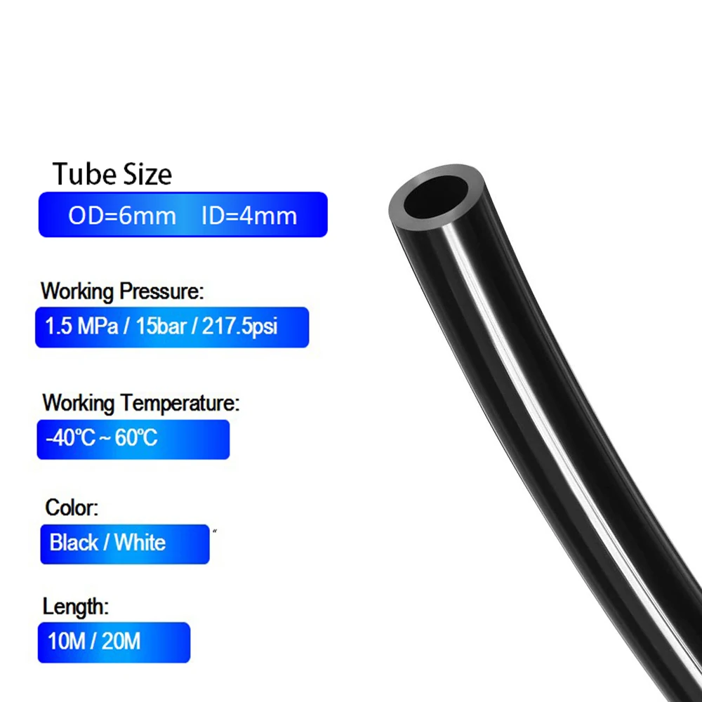 OD6mm ID4mm 10 м/20 м/65.8ft черные полиэтиленовые трубы водяной шланг гибкий для трубка