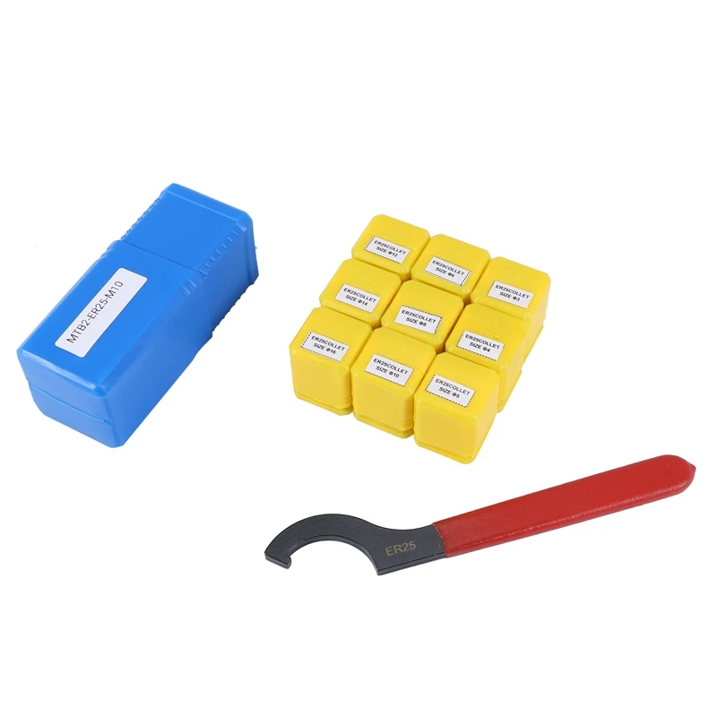 

Er25 Spring Clamps 9Pcs Mt2 Er25 M12 1Pcs Er25 Wrench 1Pcs Collet Chuck Morse Holder Cone For Cnc Milling Lathe Tool