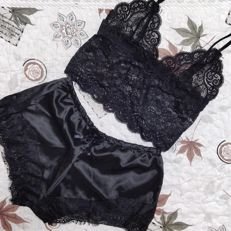 

1 комплект, модная женская кружевная одежда для сна, женское белье топы и шорты комплект Ночная сорочка пижамы спортивные нижнее белье, одеж...