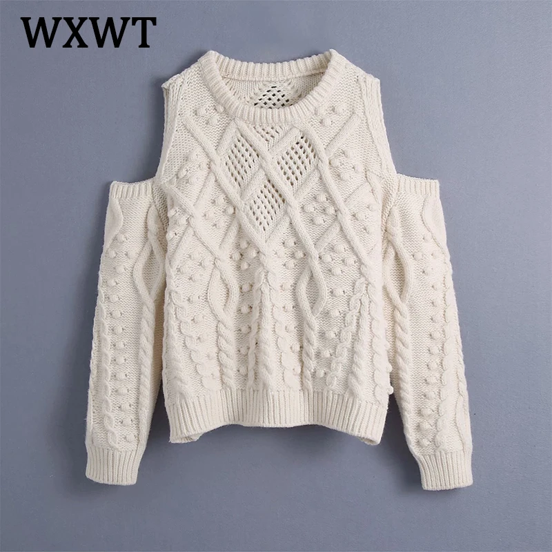 

WXWT Chic Women Hollow Out Knitted Sweater O Neck Long Sleeve Ladies Solid Loose Knitted Jumper Tops BB1148