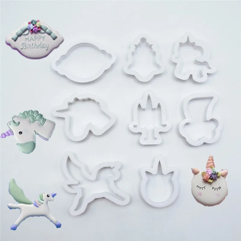 8Pcs/set DIY Cute Cartoon Unicorn Horse Shape Fondant Cake Cookie Cutter Mold Biscuit Decorating Moulds Kitchen Baking Tools - купить по