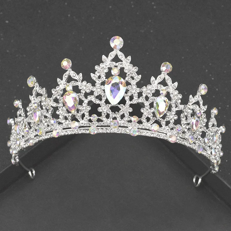Silver AB Новинка, серебряная свадебная диадема с кристаллами AB для свадьбы, стразы, корона, свадебные диадемы, украшение на голову, диадема, ободки, свадебный головной убор - Окраска металла: Silver AB