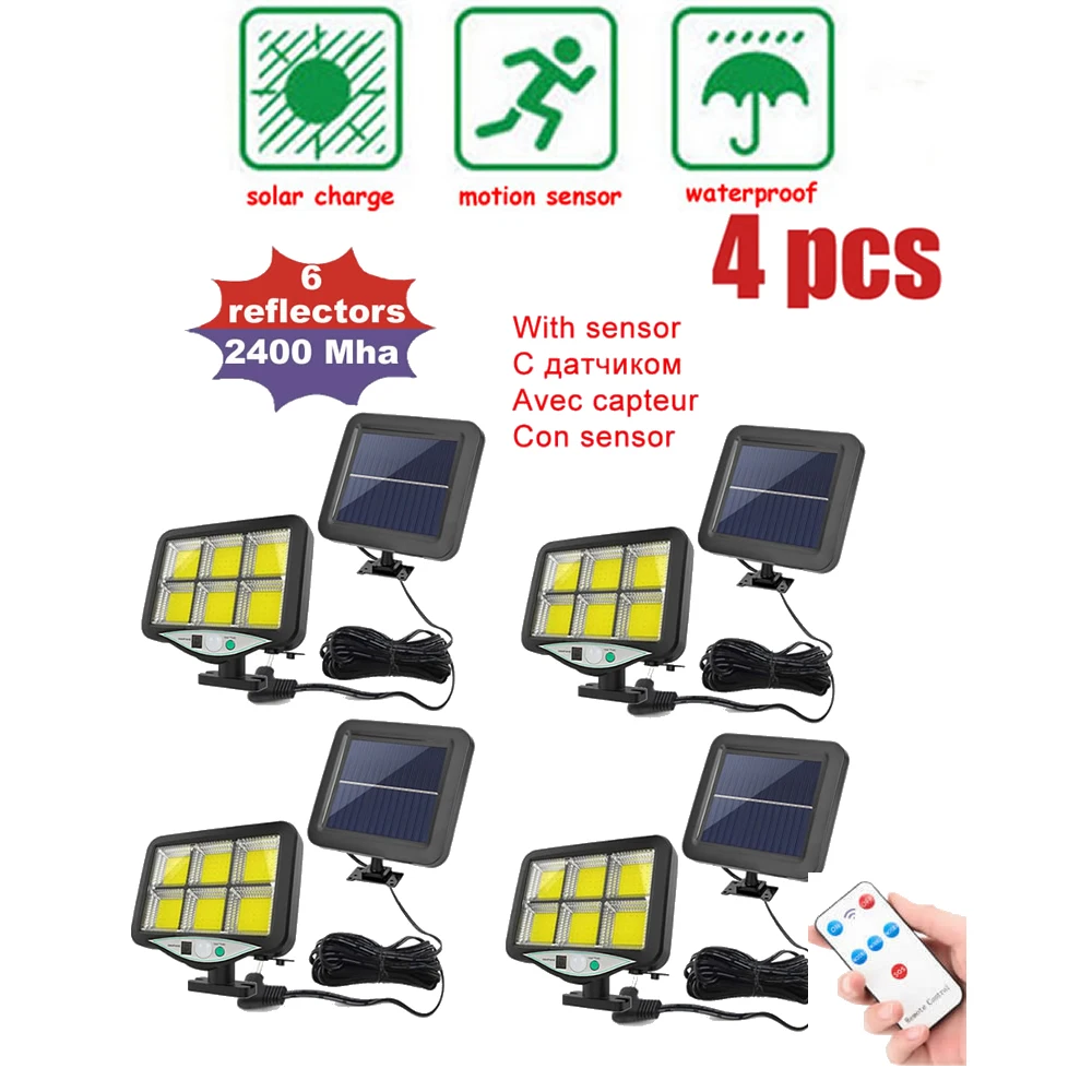 

4pcs seperable 120 LED Solar Powered PIR Motion Sensor Wall Light Outdoor Waterproof solar Garden Lamp remote for Street decor i