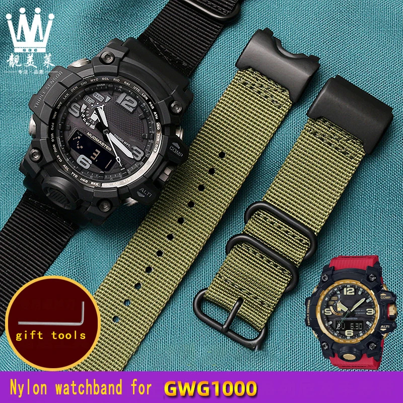 

High quality canvas watch belt for CASIO G-Shock big mud king Nylon Watch strap Chain gwg-1000/GB sports canvas Man's watchband