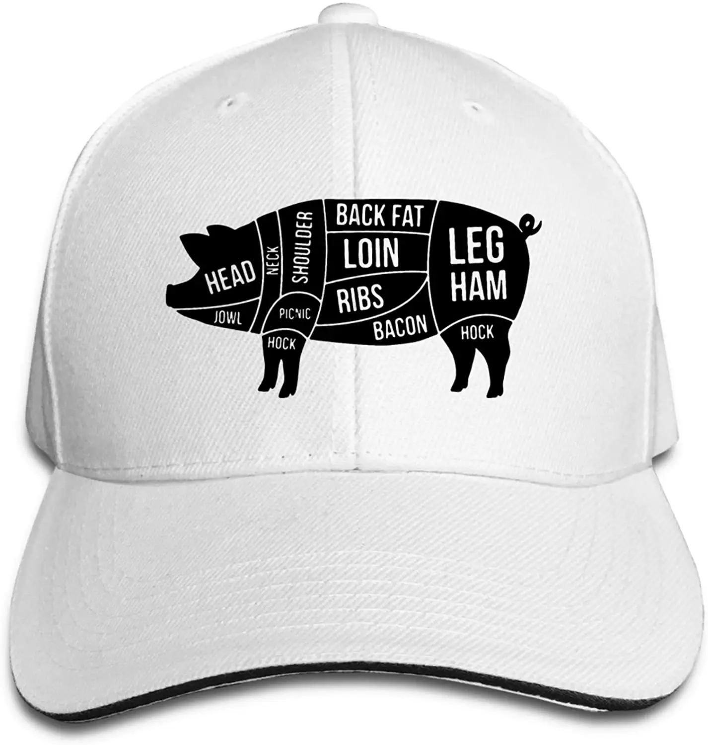 

Pig Cut Meat Sandwich Hat Printed Baseball Cap Headgear Unisex Outdoor Casquette Black