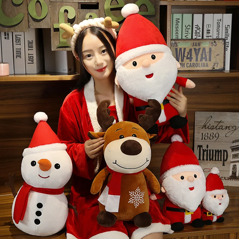

New Lovely 23/40/50cm Father Christmas Doll Xmas Stuffed Plush Toy Soft Standing Sika Deer Santa Claus Home Decor For Kids Gifts