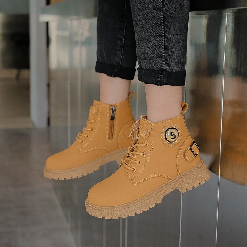 

Autumn Winter Warm Kids Martin Boots for Girls Boys Fashion Leather Boots Soft Bottom Non-slip Children Running Shoe