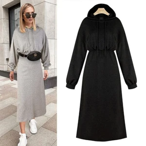 Большой размер 5XL Новинка 2020 Осень Зима Женское платье с капюшоном длинный рукав тонкий Свитшот платье пуловер Длинный худи