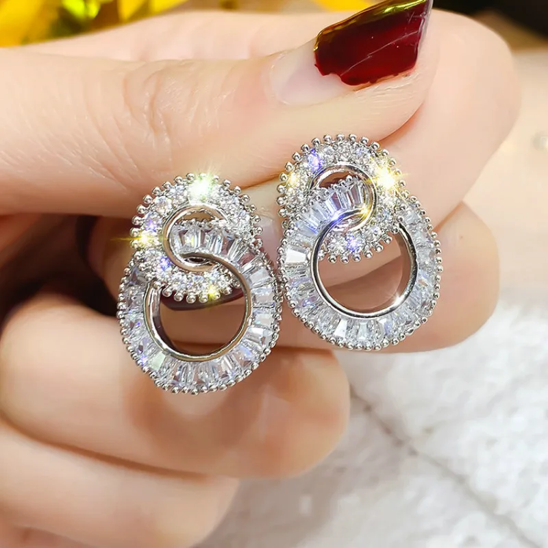 CHUHAN Цвет круглый милый Bling CZ камень циркон серьги со шпилькой для женщин модные