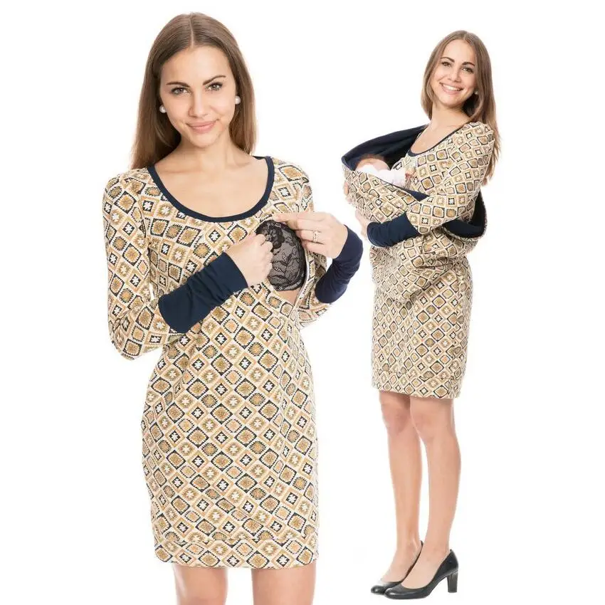 

Maternity Nursing Dress Long Hoodie Autumn Winter Pregnancy Pregnant Women Breastfeeding Hooded Tops T Shirt Lactation Clothing
