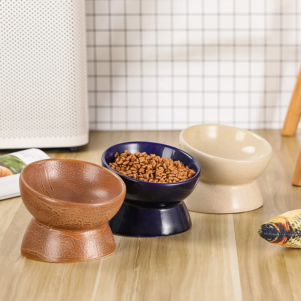 Керамическая маленькая/наклонная повышенная миска для кошек и собак поднятая