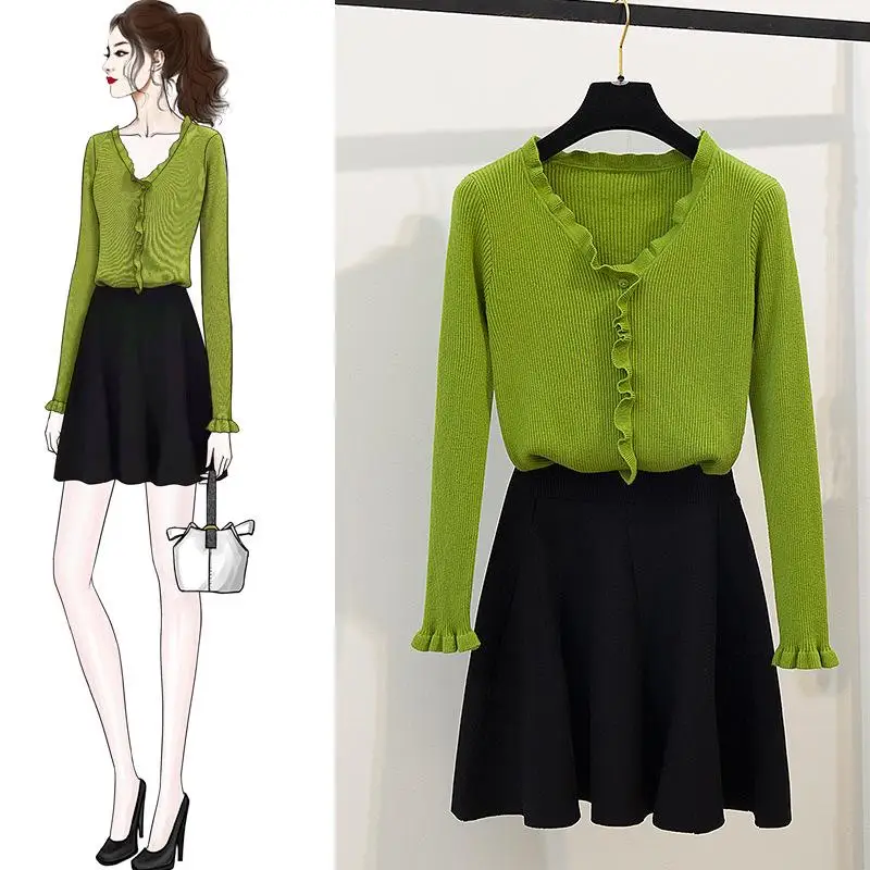 ICHOIX Женский комплект из 2 предметов облегающий вязаный топа и юбки Корейская