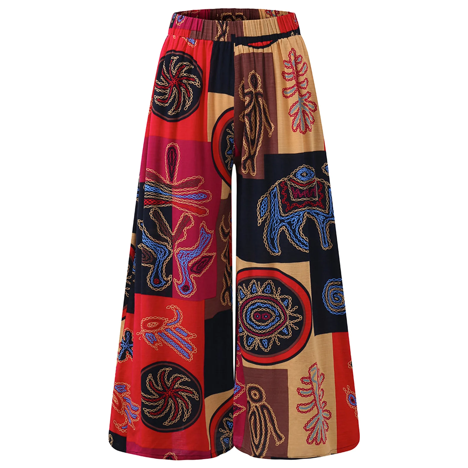 

Color Block Stylish Printed Wide Leg Pants Women's Geometric Long Pants Female Summer Casual Oversize Elastic Waist Trousers 3XL