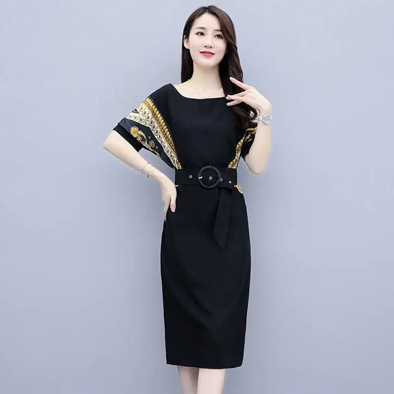 

Women's Spring Summer Style Dress Women's Printed Lace Up Short Sleeve Elegant O-neck Casual Dress SS1831