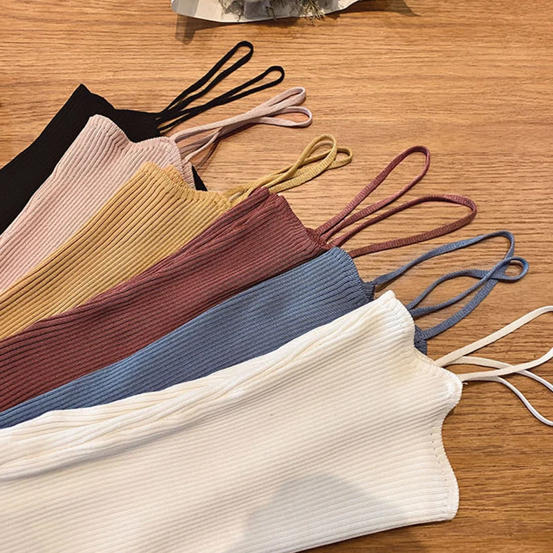 2021 модный вязаный летний женский топ на бретелях сексуальный без рукавов тонкий