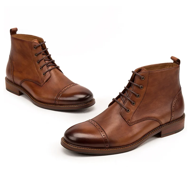 Новые модные мужские высокие ботильоны из натуральной кожи ковбойские