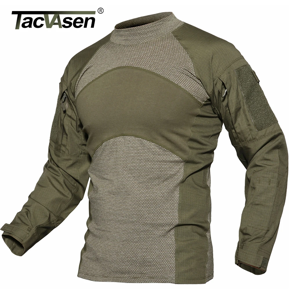 

TACVASEN Men Summer Tactical T-shirt Army Combat Airsoft Tops Long Sleeve Military tshirt Paintball Hunt Camouflage Clothing 5XL